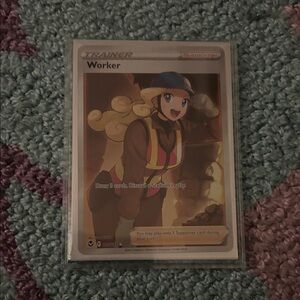 Pokemon Trainer Card with Worker in Red and Yellow
